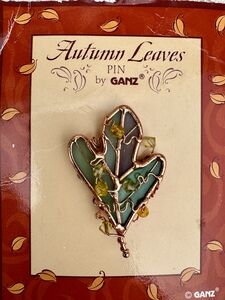 GANZ Autumn Brooch Stained Glass Style Wire Crystal Leaf Pin L472